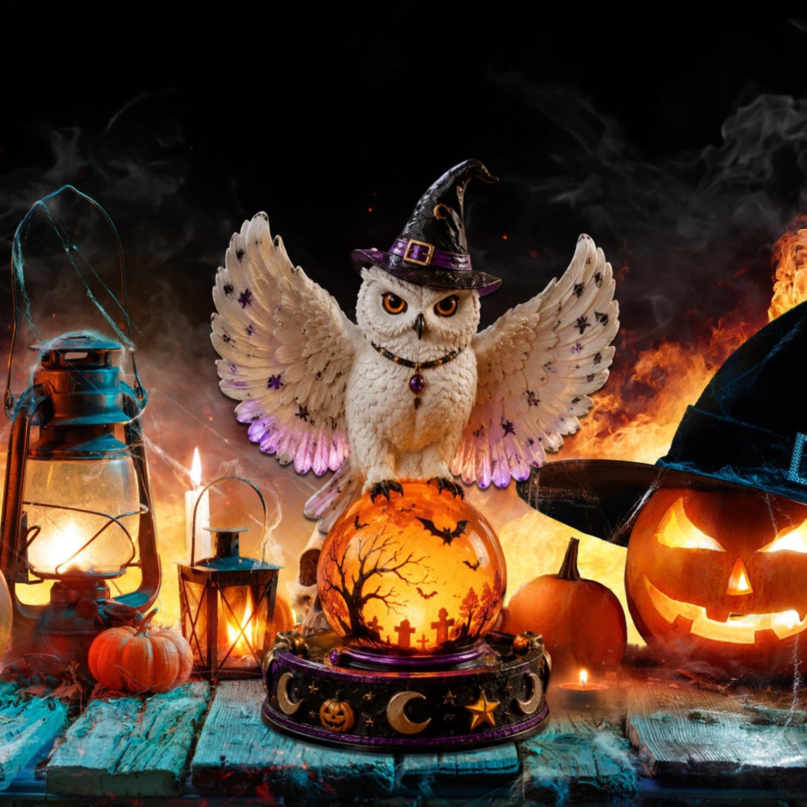 Kryształowa kula Halloween dekoracja świecący kruk duch estetyczna lampka