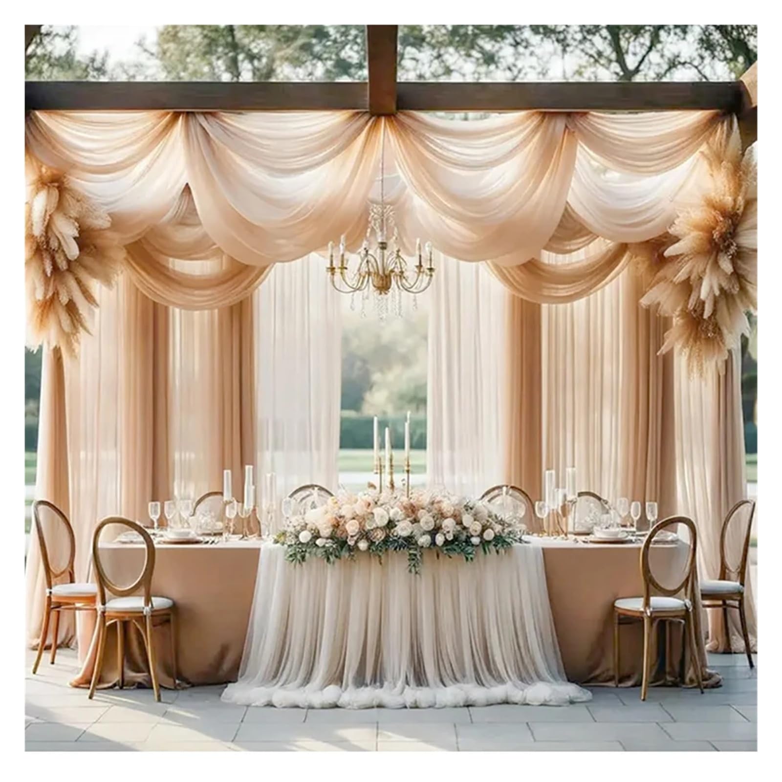 Panneaux De Rideaux De Plafond Rideaux de Plafond en Tissu for Arc Mariage, Rideaux Transparents, Draperies Voile, décoration for fête, cérémonie, scène Swag(1panel Ivory,W150XH1000CM)