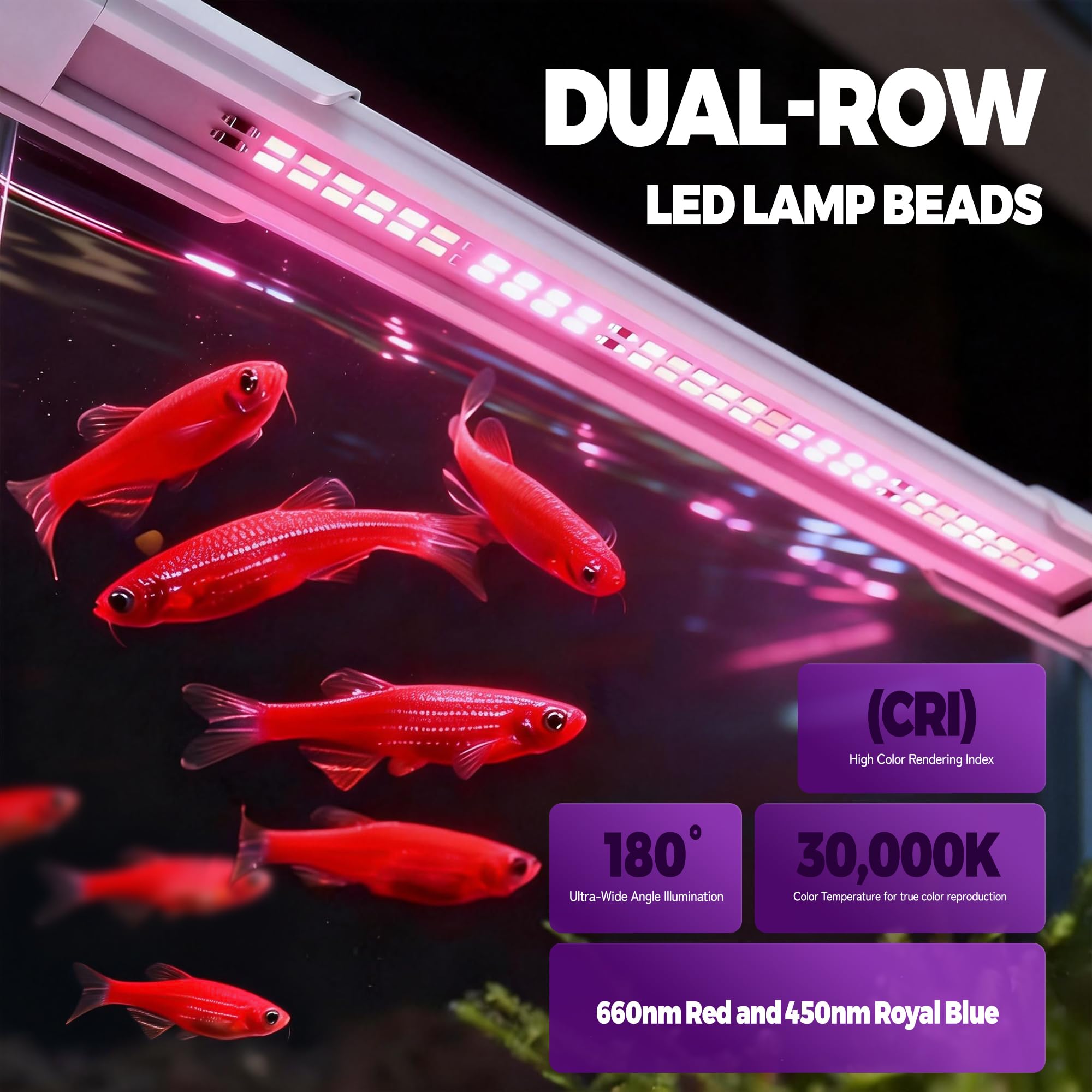 AQUASMITH Aquarium-Licht, kein rotes Wasser, spezifisches Vollspektrum-Licht, kommt mit zwei Halterungen, Timing-Funktion, Speicherfunktion, einstellbare Helligkeit, IP68 (25,4 cm)
