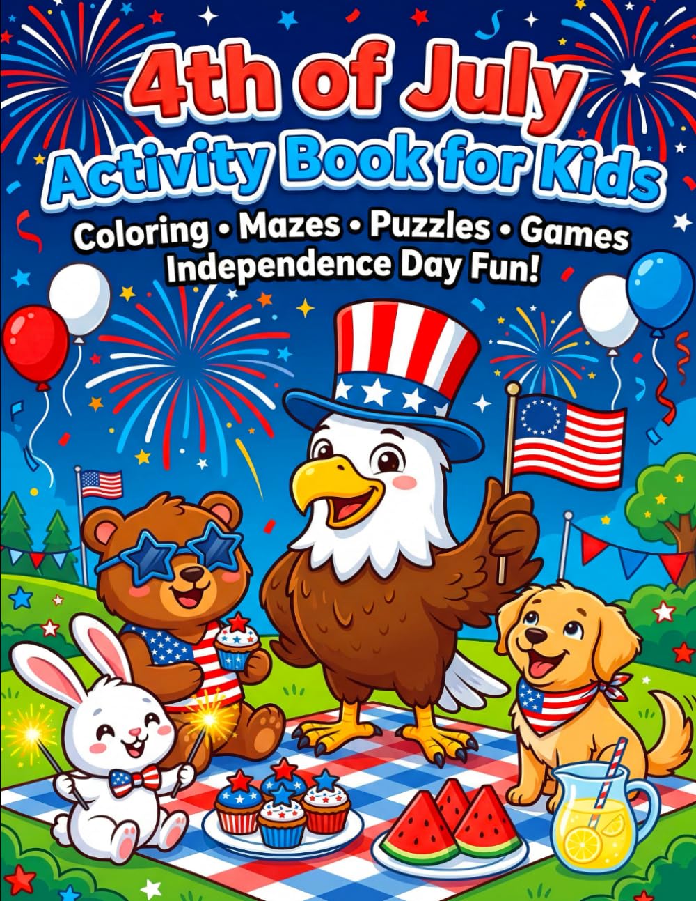 4th of July Activity Book for Kids: Fun Puzzles, Coloring Pages, Mazes, Word Searches & Patriotic Games for Childrens | Celebrate Independence Day with Creative Activities