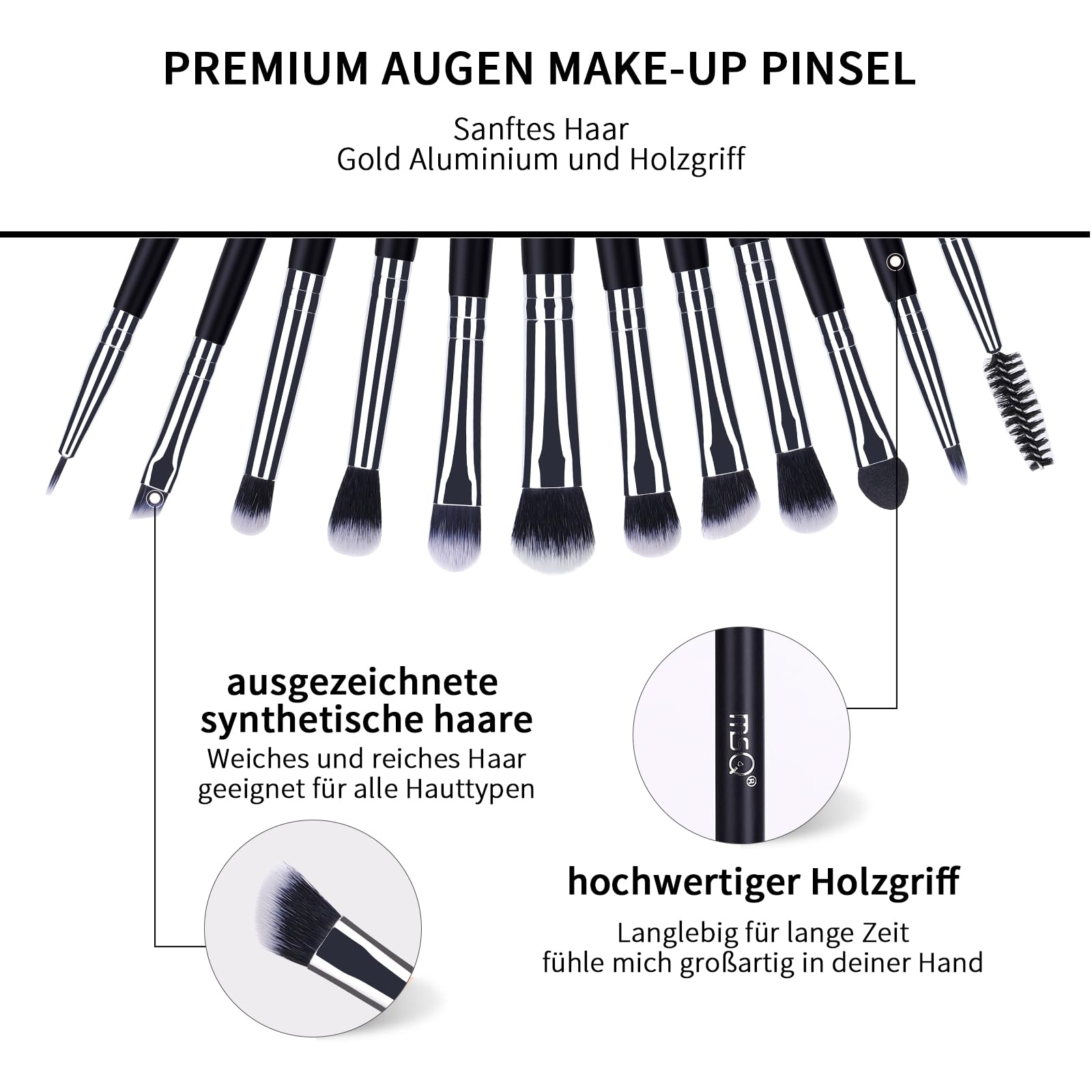 MSQ Juego de 12 pinceles de maquillaje para ojossombra ojos juego de pincel