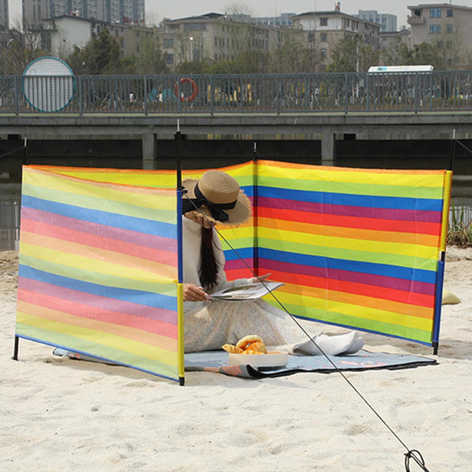 Paravento da Spiaggia – Protezione Antivento per Parabrezza, Riparo, Antivento, Portatile, Accessorio da Viaggio per Vacanze, Cortile | Paravento Privacy da Spiaggia per Accessori Viaggio, Pesca, Picnic, in Giardino, BBQ e Relax all'Aria Aperta