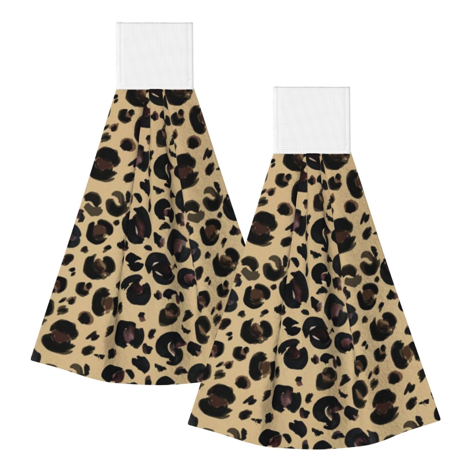 DOPKLNA Watercolor Leopard, 2 Pcs Hanging Coral Fiber Hand Towels for Bathroom, Absorbent Kitchen Towels