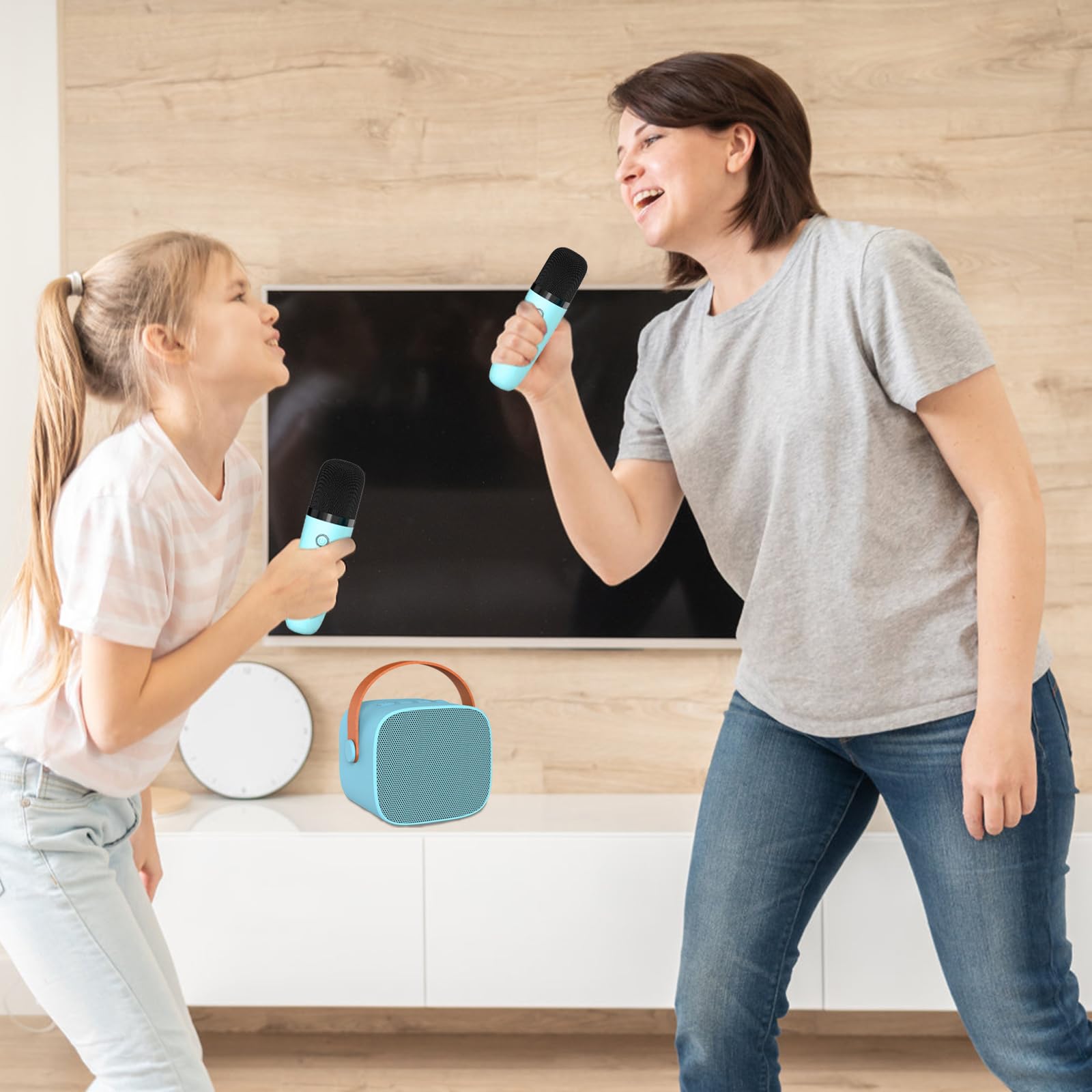 mikrofon do karaoke dla dzieci, urządzenie do karaoke z bezprzewodowymi mikrofonami, zabawka z efektami zmiany głosu i Bluetooth, dla chłopców i dziewczynek, niebieski