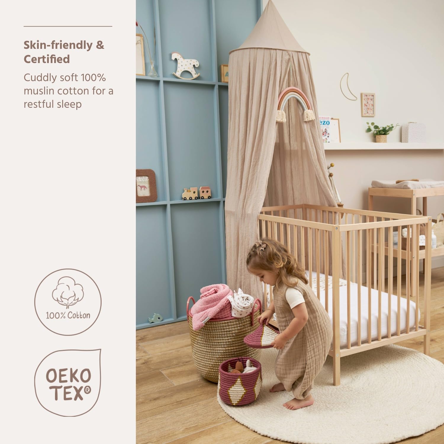 MEYCO Baby Schlafsack m. Füßen Musselin - 104cm - 0.5 TOG - Schlafoverall Sommer - 100% Baumwolle - Oeko Tex zertifiziert - Jumper - hautfreundlich, atmungsaktiv - Sand