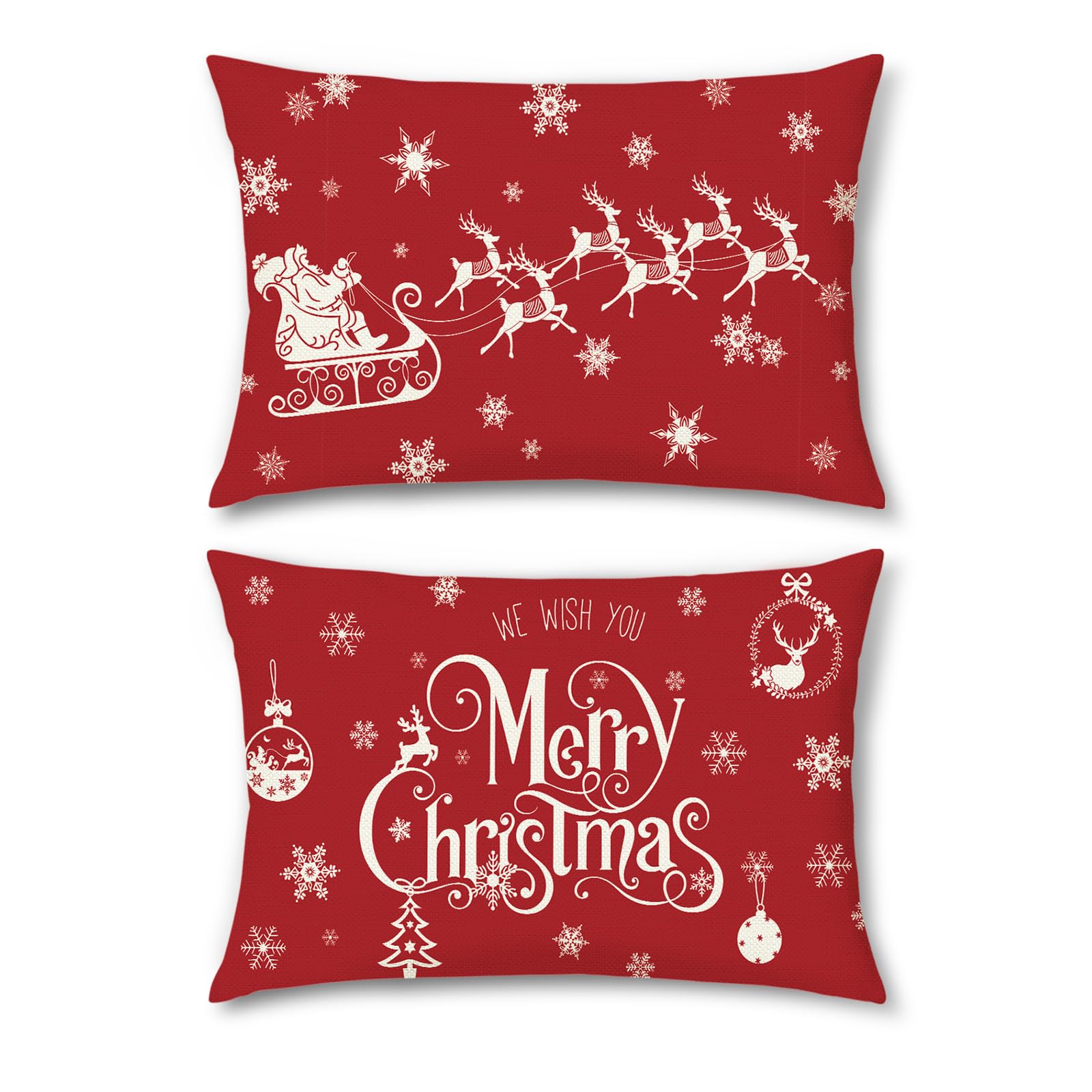 Lot 2 Housses Coussin Noël 30x50 Cm – Motifs Sapin, Camion, Flocons – Peluche Douce – Pour Canapé Déco Hiver