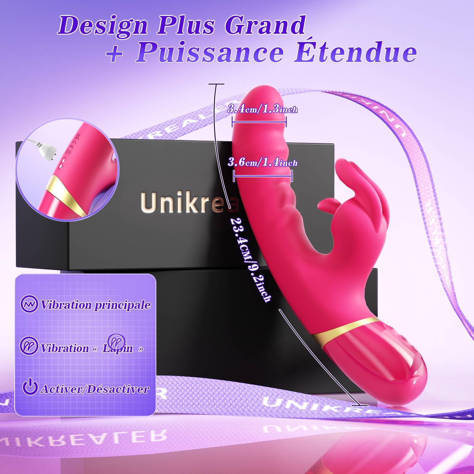 Rabbit Vibromasseurs Feminin, Sextoyse Femme Clitoridienne 12 Modes de Vibration, Tige Épaisse en Silicone Gode Vibro-masseur Sex Toys, Gode Femme Sex Vibrateures Jouet Adulte 23cm Dildo, +APP