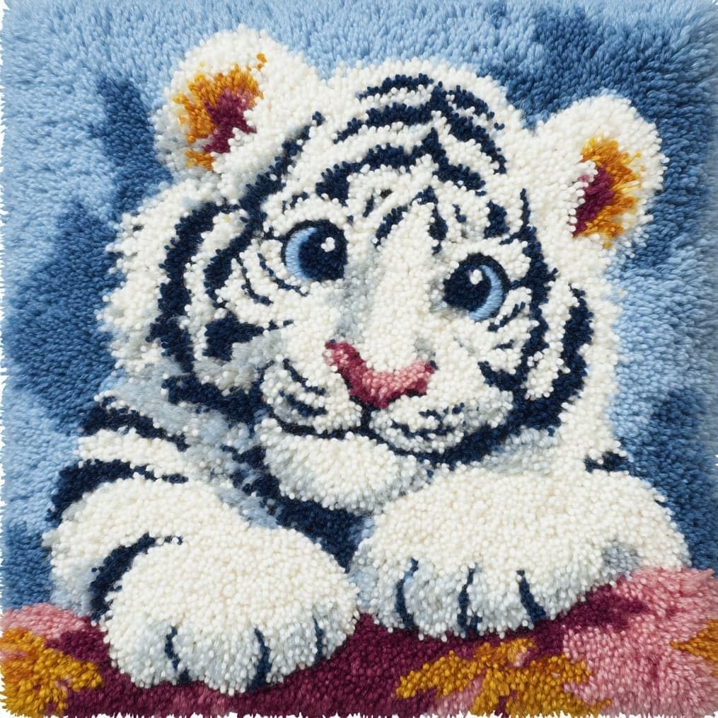 AxiangziK Beginners DIY Crochet Pillow Kit,White Tiger