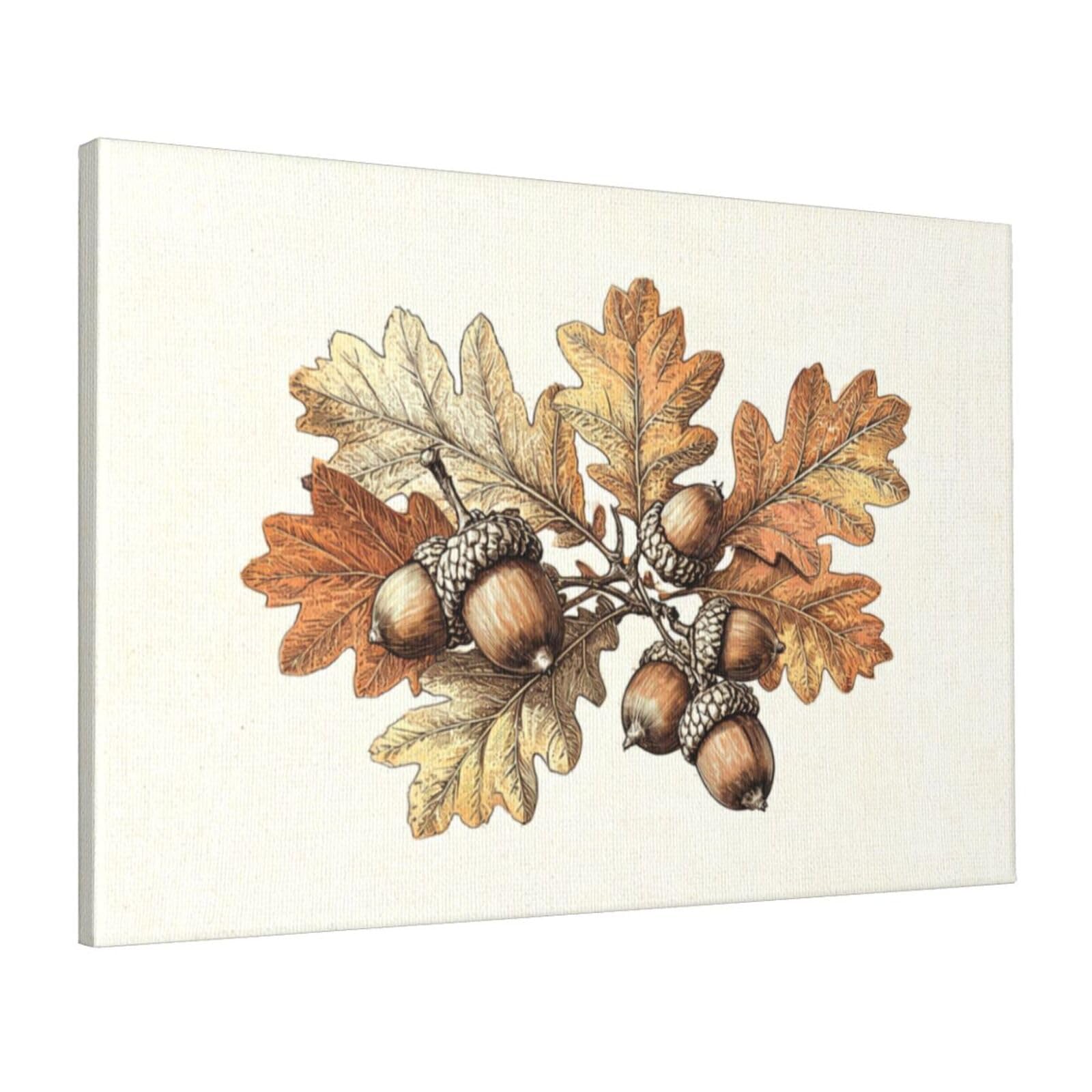 Cntdbu White Acorn Botanical Print Canvas Wall Art 16X24 Inch-Large Modern Painting Print For Living Room, Framed Ready To Hang Artwork For Bedroom