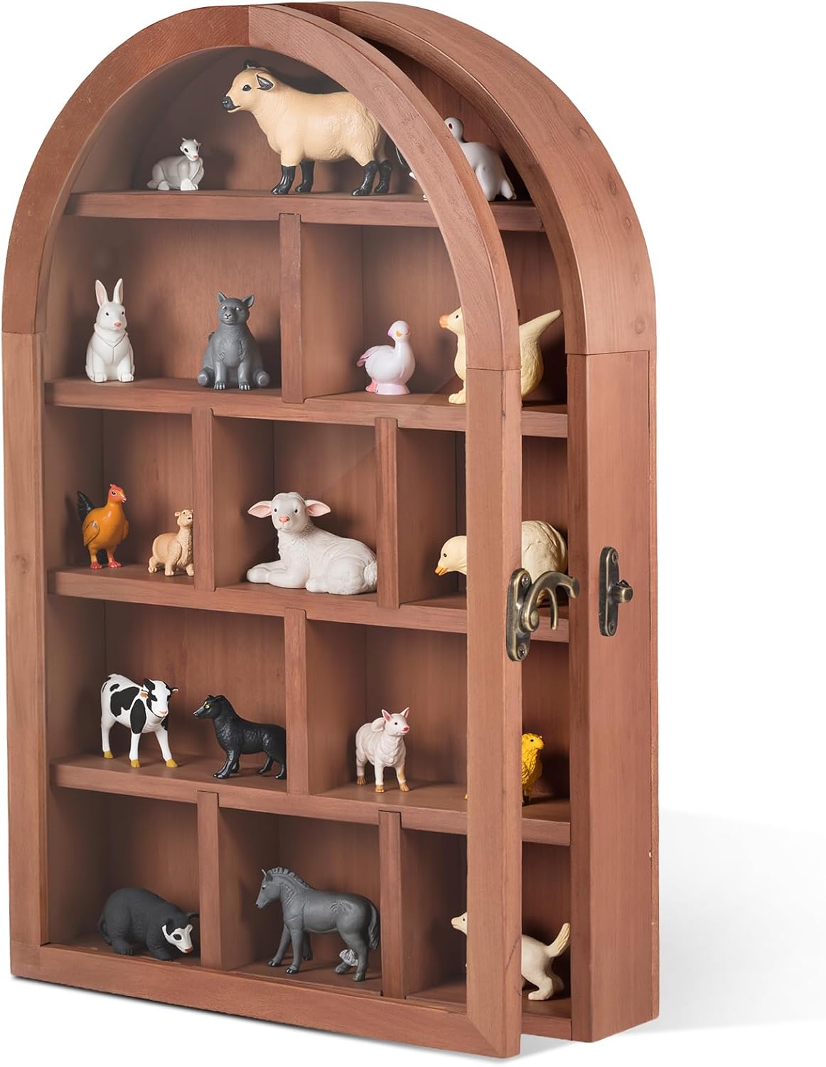 DoubleFill 10" x 15" Trinket Shelf Wooden Shadow Box Display Case with Shelves Acrylic Door Large Wall Mounted Display Shadow Box Mini Figures Curio Trinket Medals Crafts Collection(Brown)