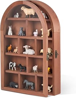 DoubleFill Trinket Shelf Wooden Shadow Box, Arch, Brown, 10" X 15" | Display Case with Shelves Acrylic Door, Large Wall Mounted Display Shadow Box, Figure Curio Trinket Medals Craft Collection