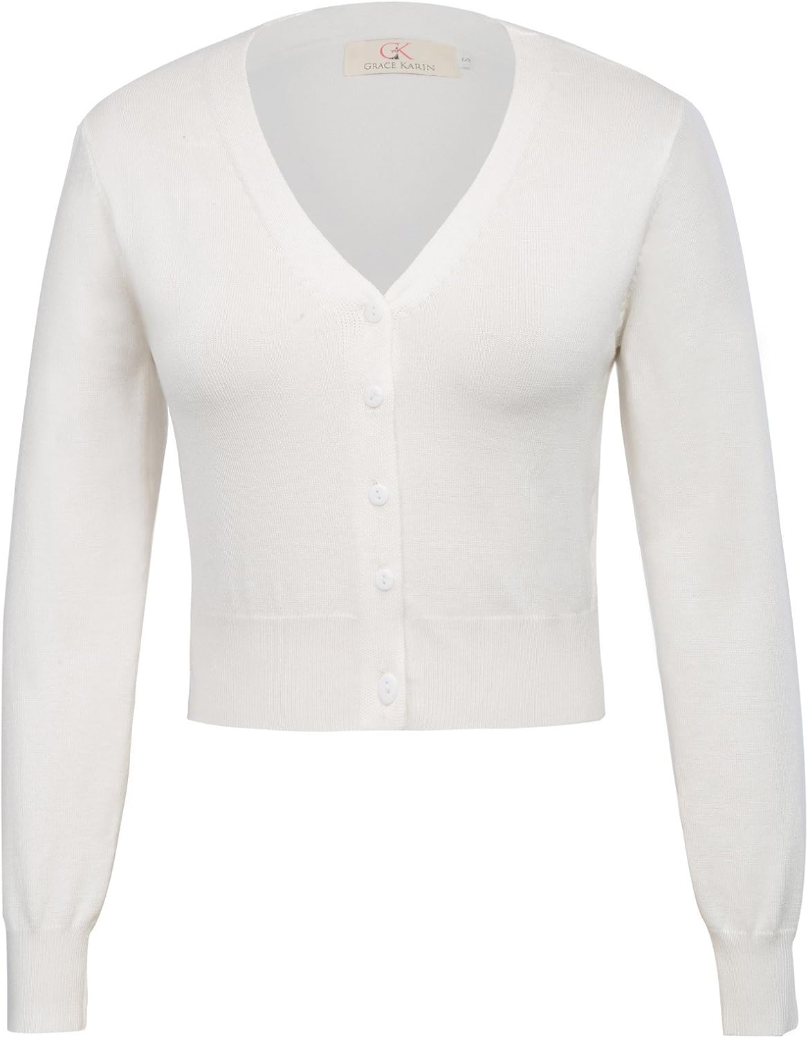 GRACE KARIN Long Sleeve Cropped Cardigan Sweaters for Women Lightweight Button Down V-Neck Open Front Bolero Shrug Jacket Ivory L