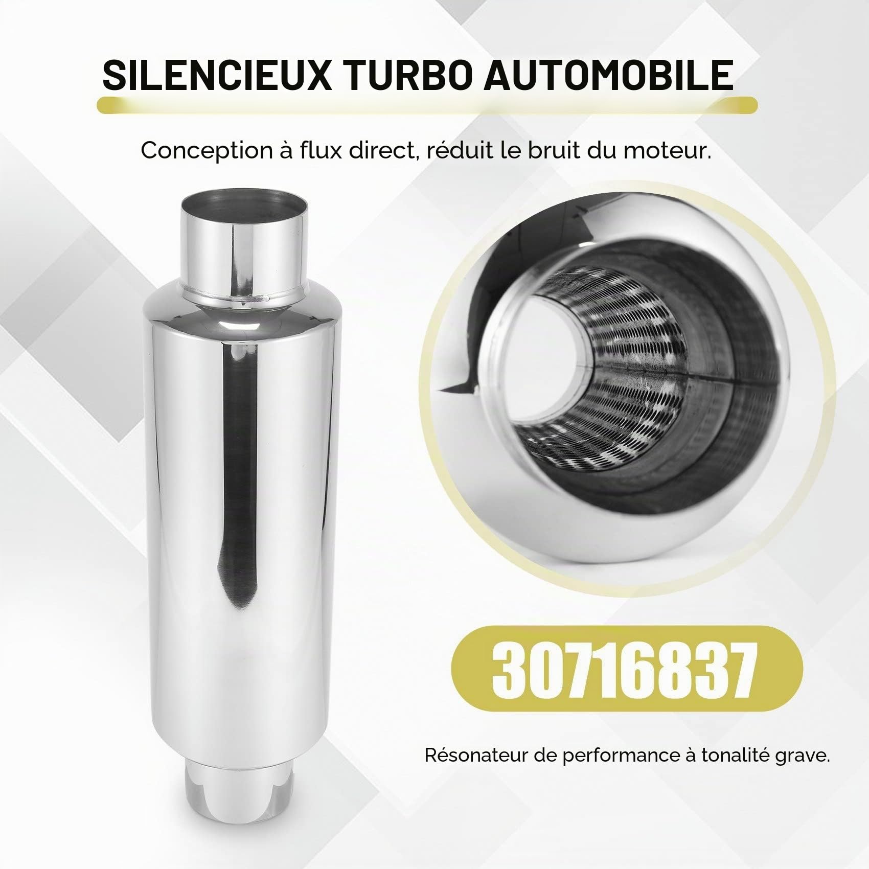 Jevina Silencieux d'échappement de voiture 2,5 entrée en acier inoxydable universel Résonateur 12 silencieux longue puissance
