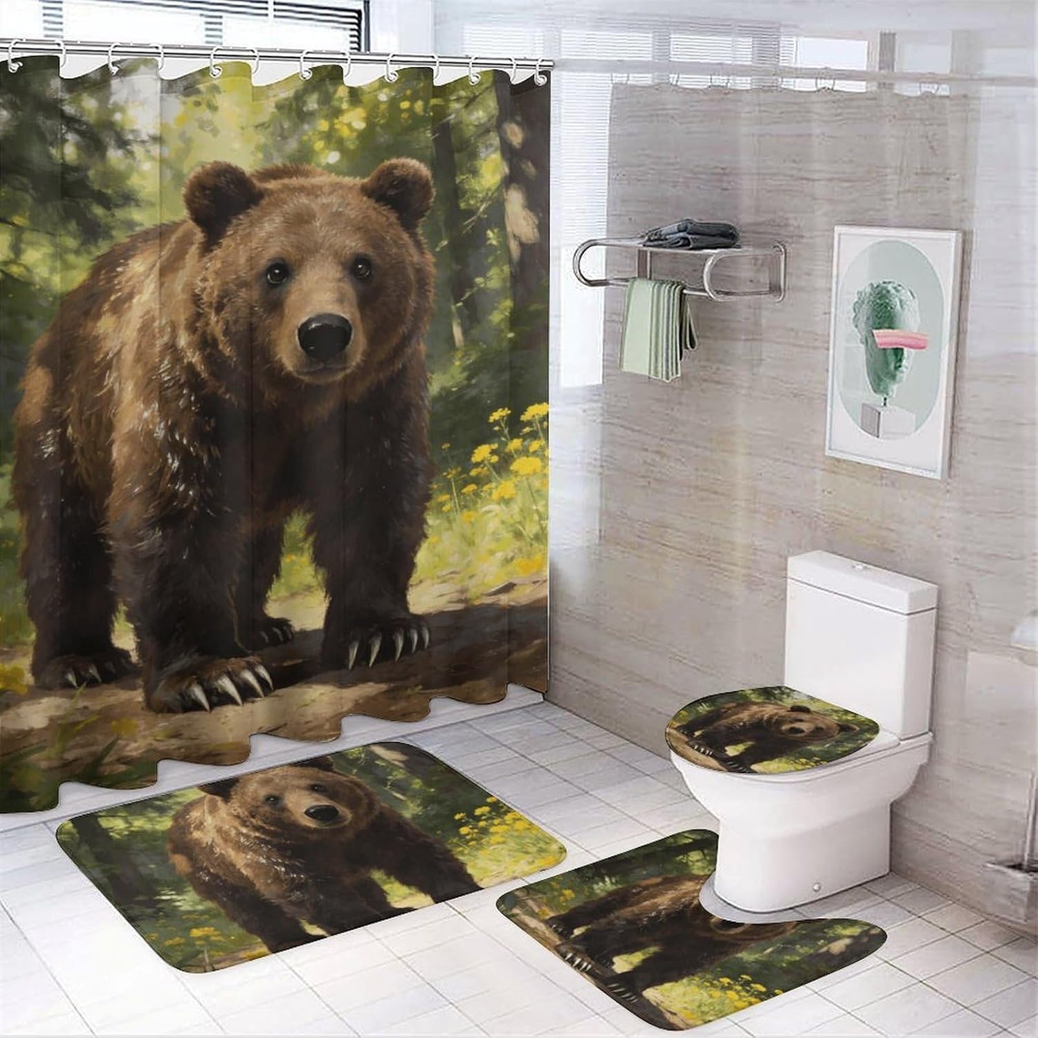 BearNon-Slip Bath Rug Set 4 Set