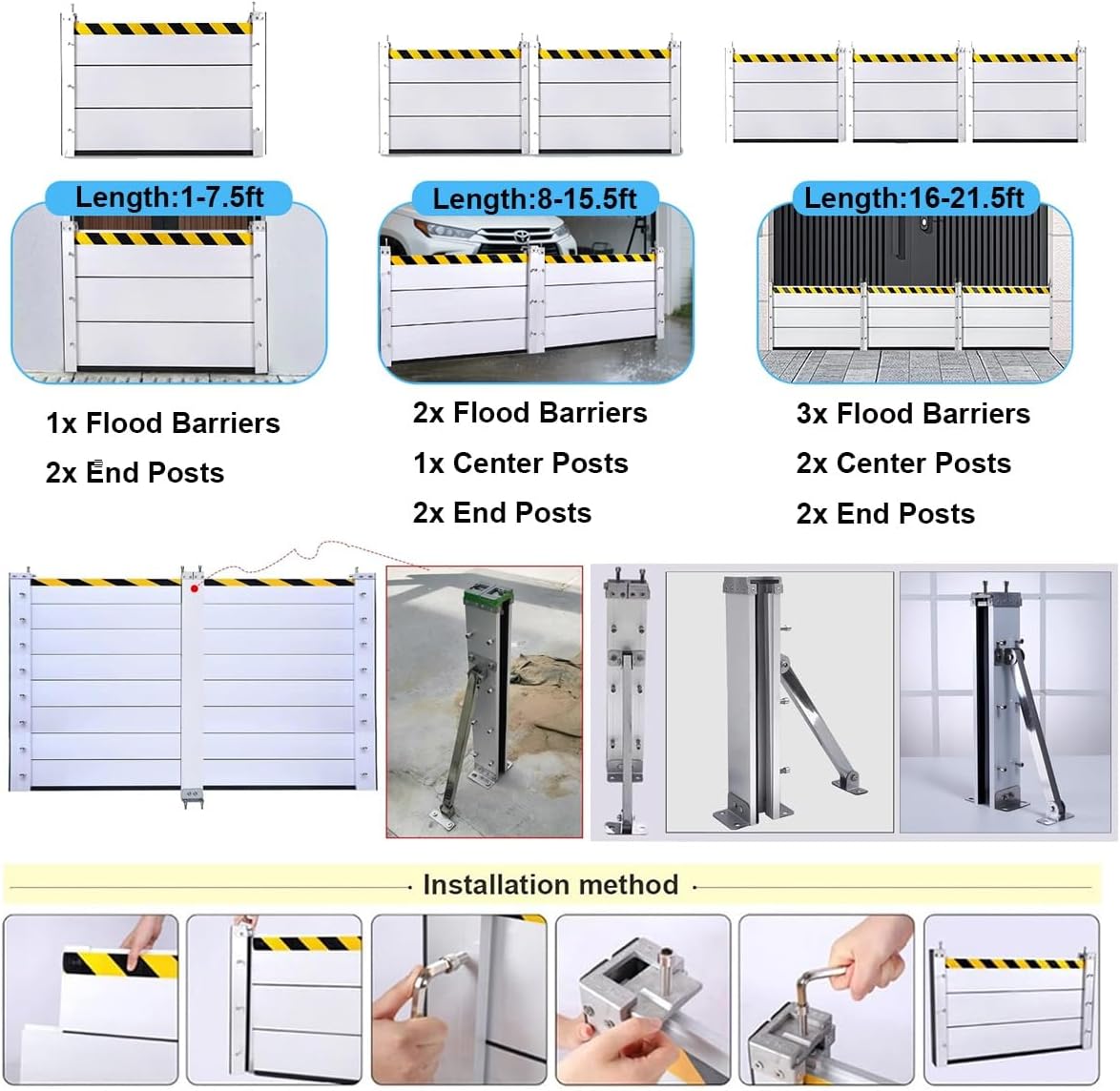 Heavy Duty Flood Barrier for Basement 4 6 8 10 12 16 18 ft, Thickened Aluminum Flood Protection Baffle, Reusable Detachable Flood Protection Board for Garage Door Home Exterior(L 2ftxH 1.3ft)