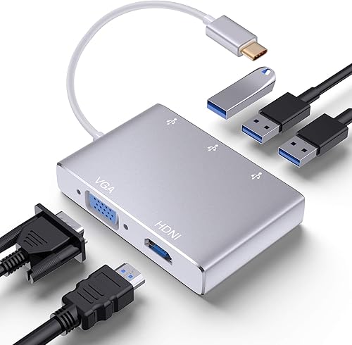 Adaptador USB C a HDMI VGA USB, iBosi Cheng 5 en 1 USB C Hub con 4K (compatible con Thunderbolt 3) Adaptador multipuerto USB-C a HDMI para MacBook