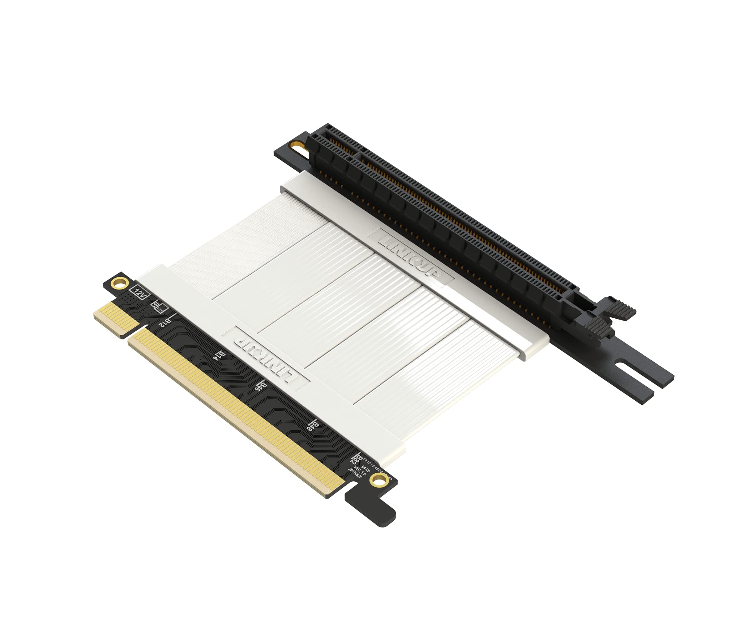 LINKUP - Ultra PCIe 4.0 X16 Riser Cable (Open Box) [RTX4090 RX6950XT x570 B550 Z690 Tested] Shielded High-Speed Vertical Mount Gaming PCI Express Gen4┃Left Angle Socket {5cm} 3.0 Gen3 Compatible┃White