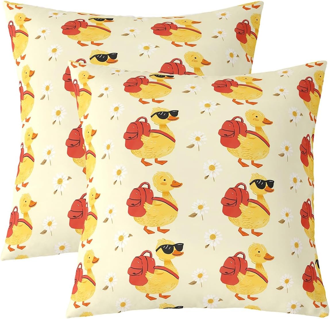 Erosebridal Pack of 2 Funny Duck with Bag Pillow Cases | Cute Yellow Ducks Throw Pillow Covers for Kids Girls Boys, Daisy Floral Cushion Covers 18x18, Duck Lovers Gifts Kawaii Pillowcases