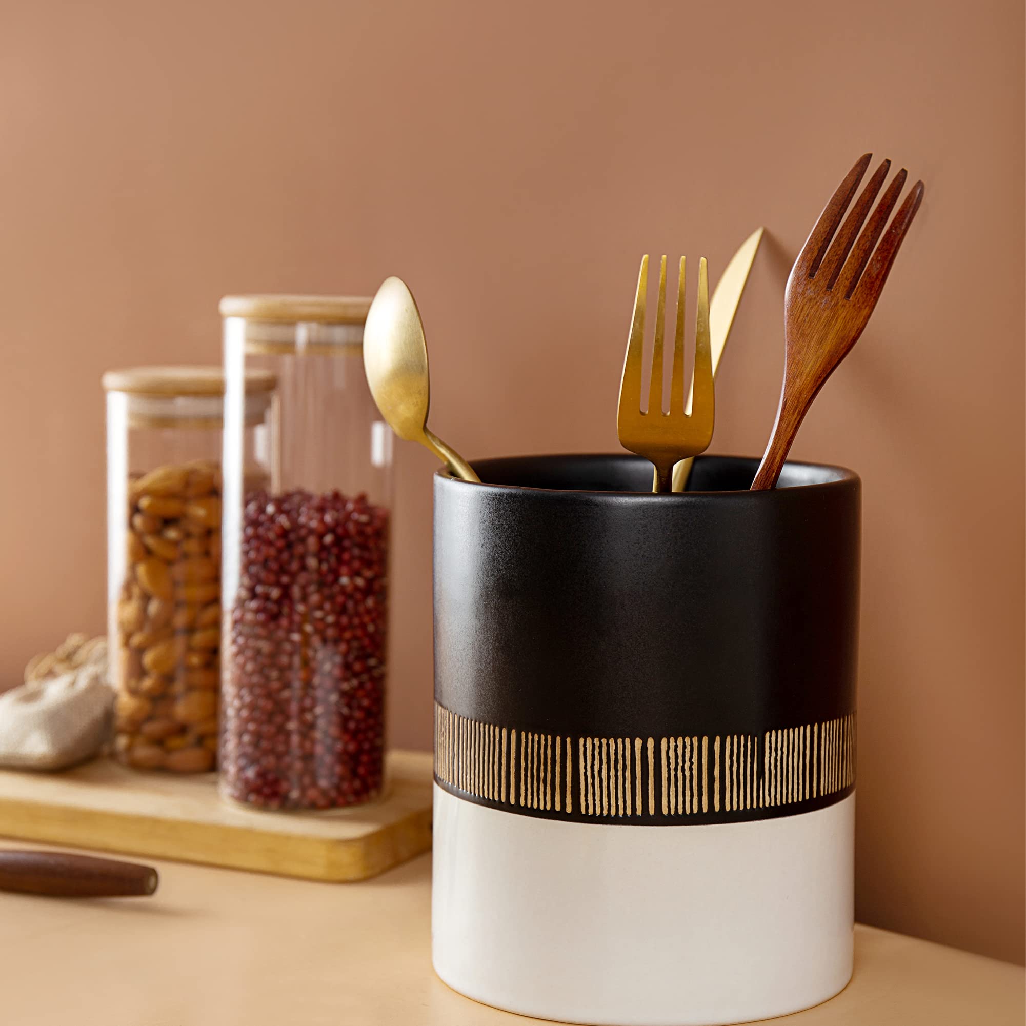 Küchenutensilienhalter für Arbeitsplatte, 12,7 cm Keramik-Utensilien, großer Vintage-Organizer zur Aufbewahrung von Kochen, schwere Spatel-Halter, Bauernhaus-Werkzeug-Caddy, Heimtheke,