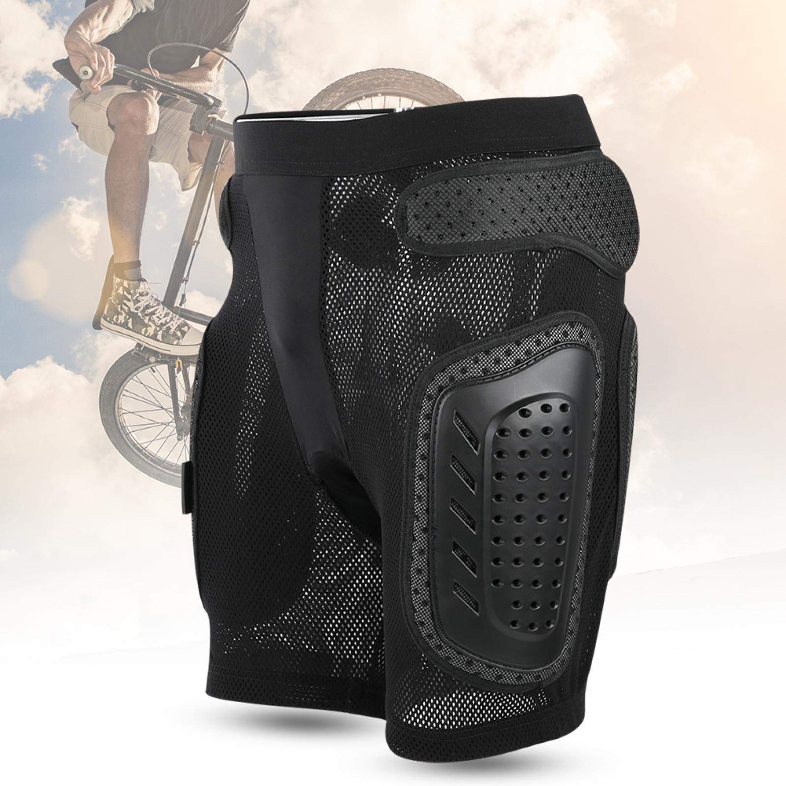 Pantalones Cortos de Ropa Interior para Ciclismo de Bicicleta, Pantalones Cortos Acolchados 3D, Protección para Cadera Y Trasero, Doble Protección para Cadera Protectora, Ciclismo de Coxis(Negro L)