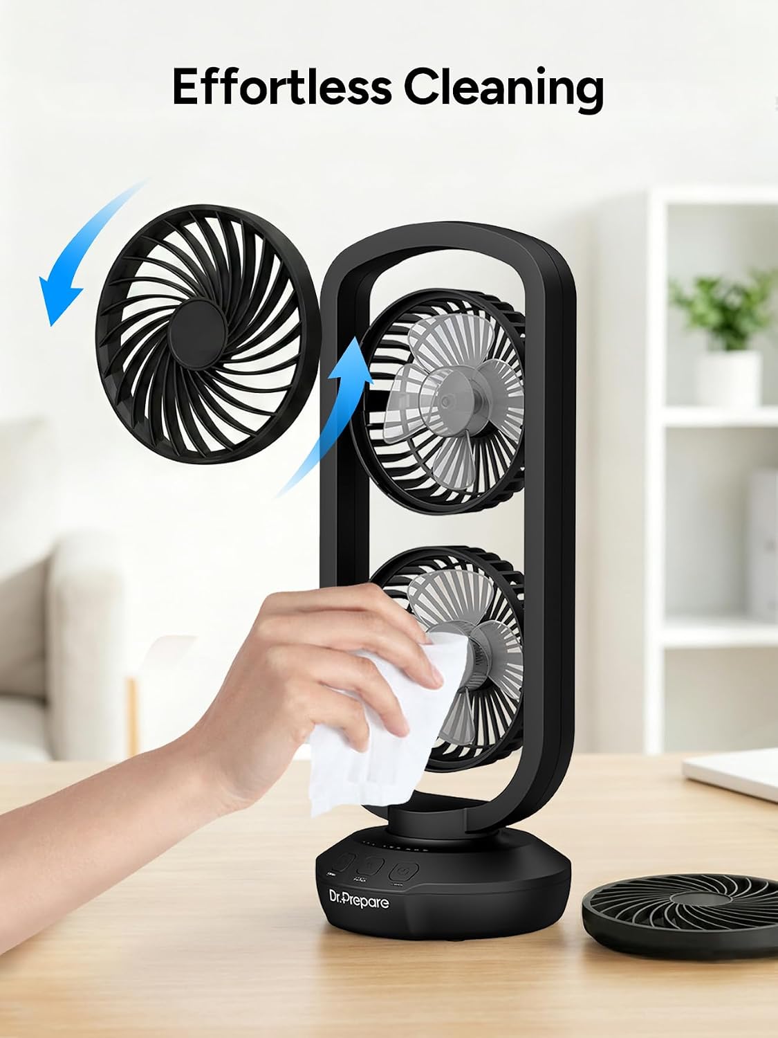 DR.PREPARE Dual Oscillating Tower Fan with 270° Tilt, 105° Oscillating, 3 Speeds and 3 Auto-Off Timer, Portable USB Powered Desk Fan for Bedroom Office Home Desk, Powerful Airflow 15 Inch
