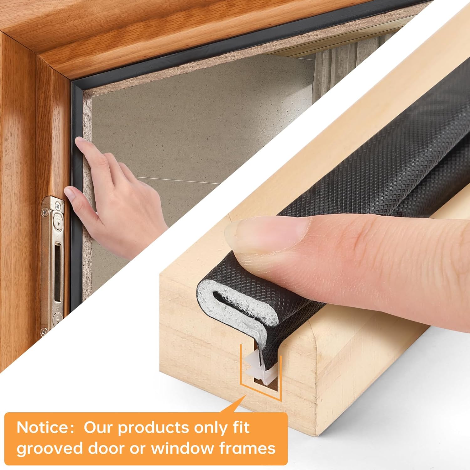 2 Pack 20 Feet Extra Thick Door Weather Stripping, Flycoco Black Replacement Weather Stripping Door Seal, Soundproof Door Seals for Exterior Doors Easy Install Frame V Shaped Block Cold Air Light