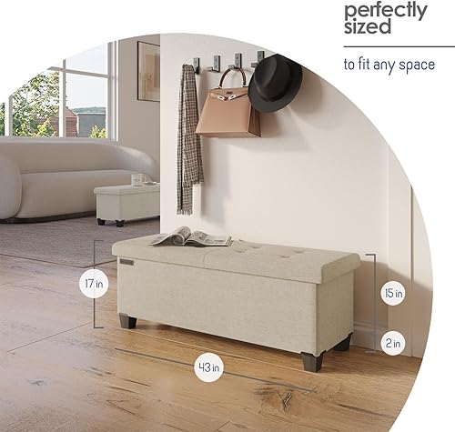 Miniatura 180 de Otomana plegable para dormitorio o sala de estar, con contenedores de almacenamiento, reposapiés para el extremo de la cama, soporta hasta 660 lb,