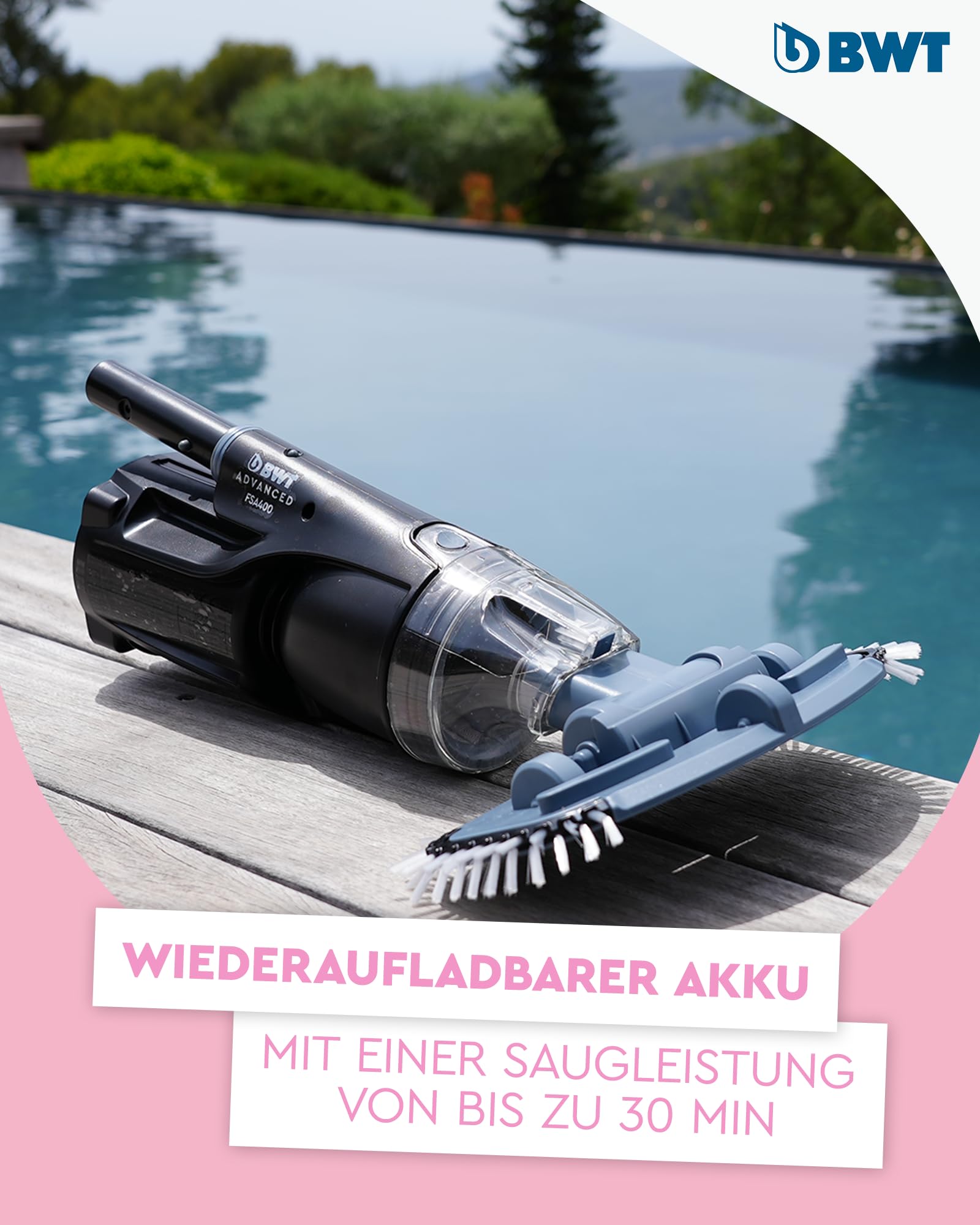 BWT Poolsauger Akku FSA400 | Effiziente Reinigung von Pools | Kabelloser Betrieb mit maximaler Bewegungsfreiheit | Poolroboter | Pool Zubehör | Poolreiniger | Pool Bodensauger