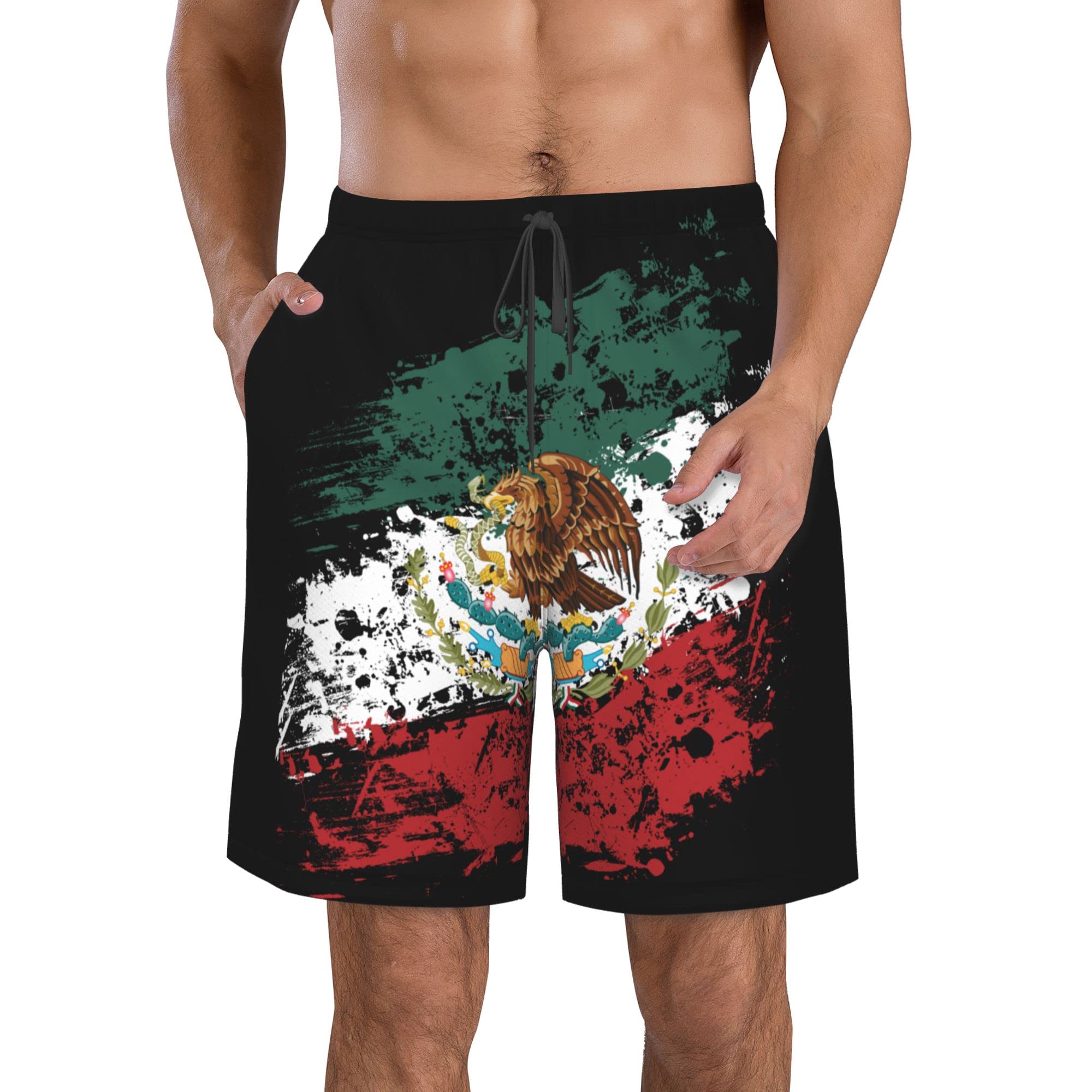 Aooedm Men's Mexican American Flag Swimming Shorts Quick Dry Beach Trunks Swimwear With Mesh Lining