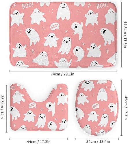 Miniatura 3 de Juego de cortinas de ducha de fantasmas rosas con alfombras antideslizantes, cubierta de tapa de inodoro y tapete de baño, juego de decoración