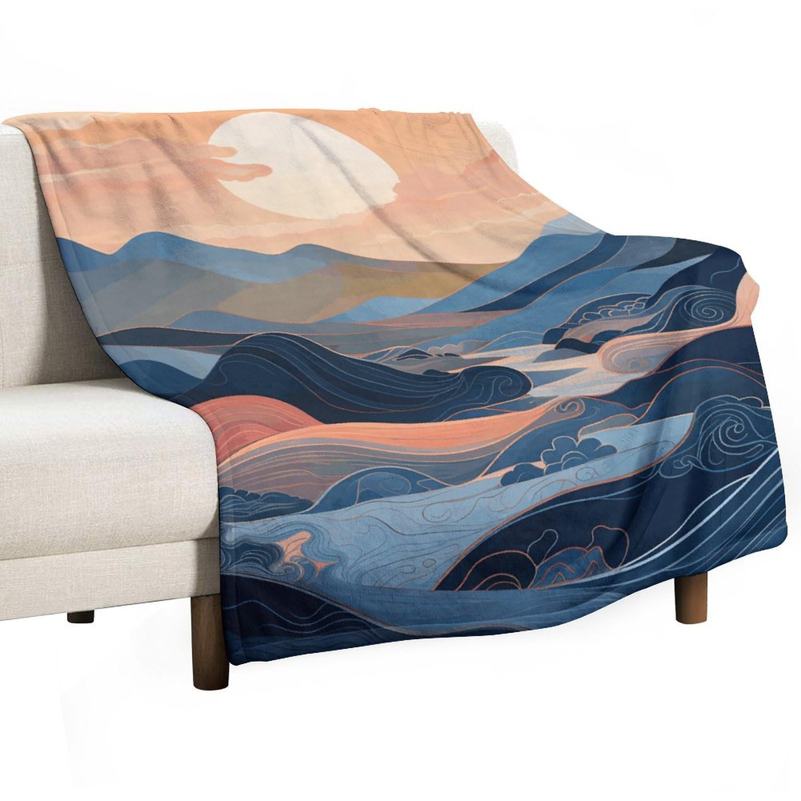 Plaid polaire super doux 127x178 cm motif montagnes colorées pour lit et canapé