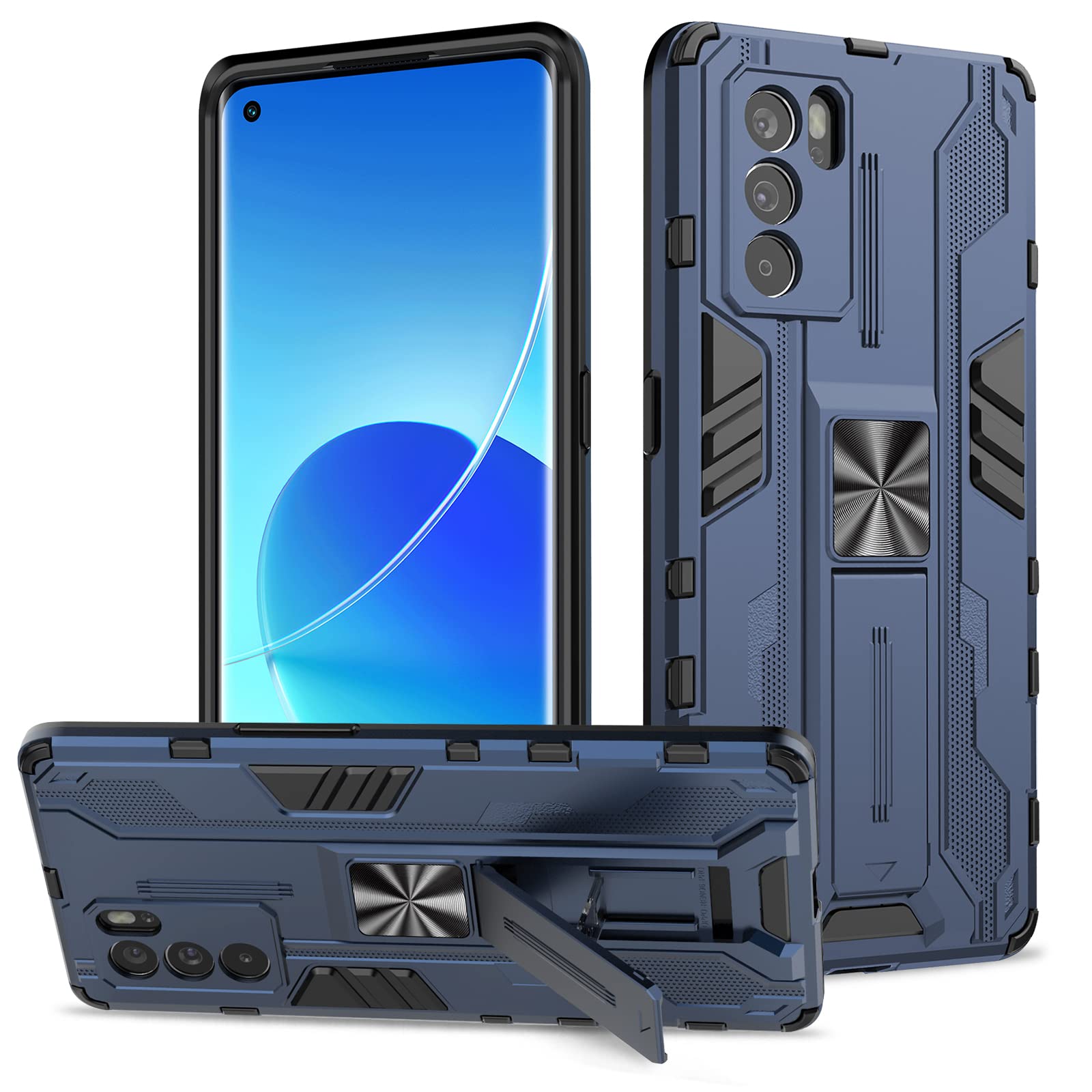 SEEKOO Cover per Oppo Reno 6 PRO 5G (Reno6 PRO 5G), [Militare Anti-Caduta] Cornice Paraurti in Silicone Morbido Ultra Sottile Custodia, con Supporto Pieghevole Nascosto Kickstand - Verde