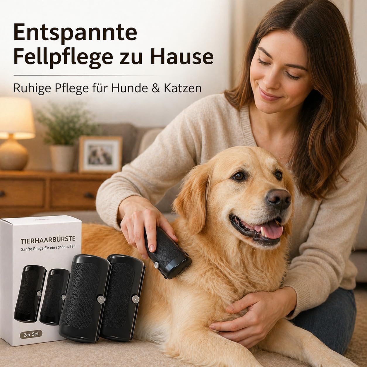 Pfotenmond Fellwunder Bürste - Professionelle Fellpflege für Hunde & Katzen mit Komfortgriff - 2er Set für Effektive Unterwollentfernung