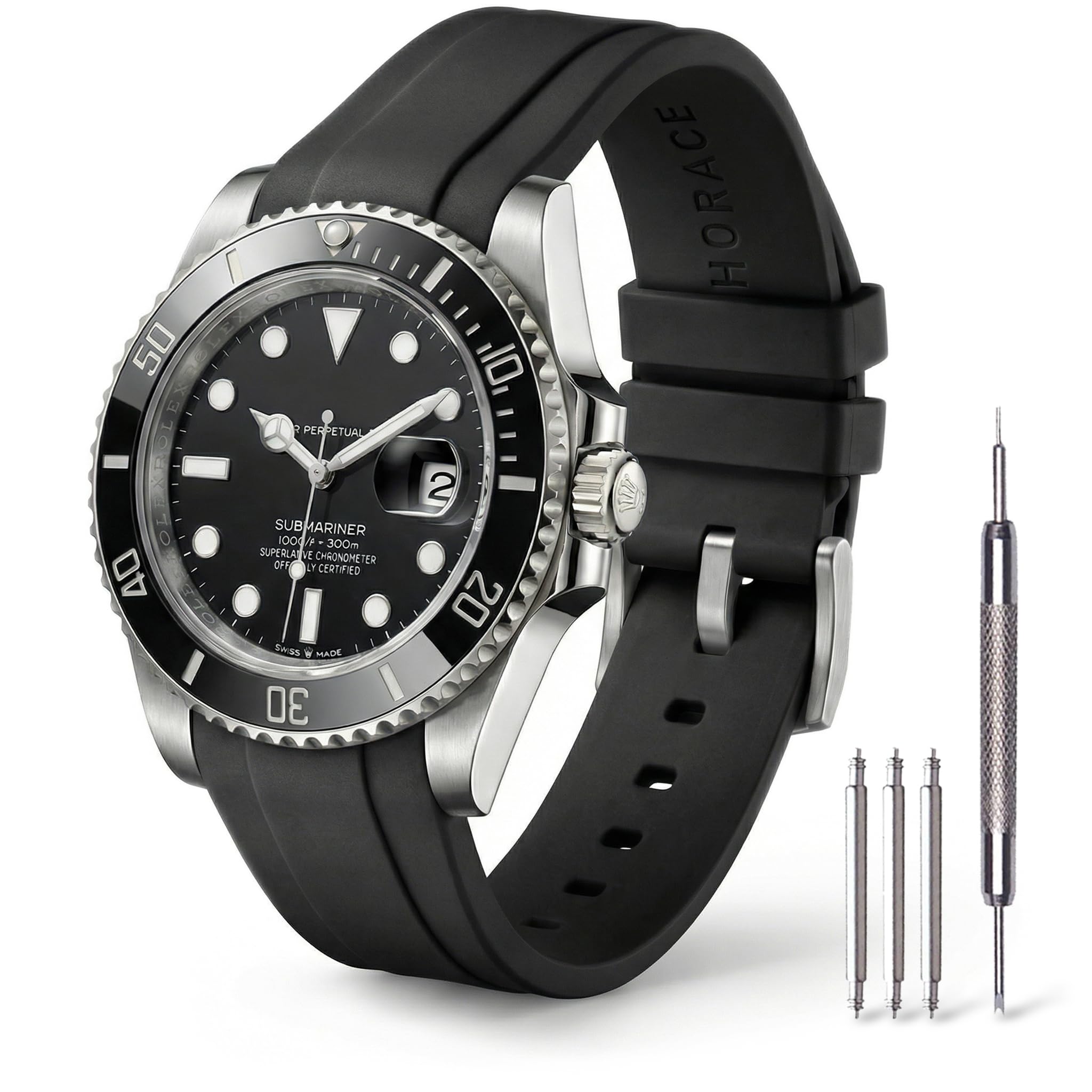 HORACE Uhrenarmband 20 mm aus Premium FKM-Kautschuk – Weich, Wasserdicht & Langlebig – Kompatibel mit Rolex Submariner 40mm
