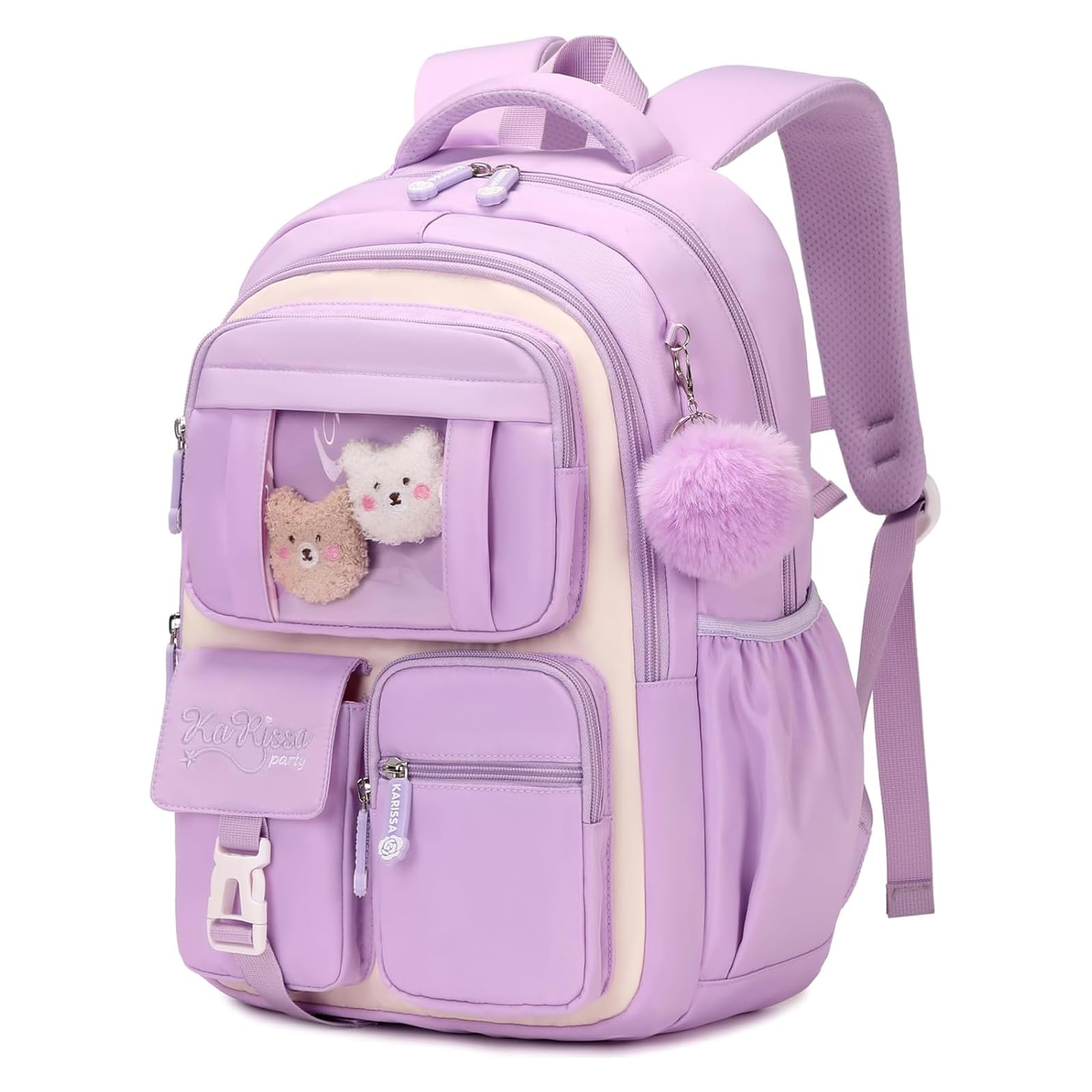 Sisipoet Schulrucksack Mädchen, Leichter Rucksack Schule mit Vielen Fächern, Schultasche Kinder für 5-12 Jahre, Wasserdicht Lässiger Schulranzen Kinder für Grundschule Mittelschule