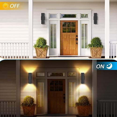 Miniatura 2 de RIDALUX Paquete de 2 lámparas de pared para exteriores impermeables con luces LED hacia arriba, luz moderna para exteriores para porche, patio,