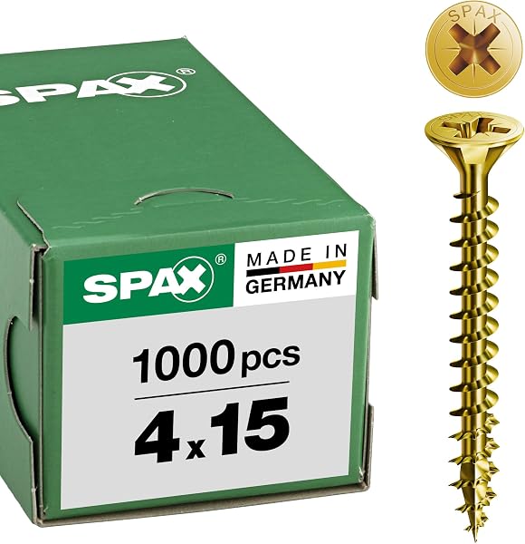SPAX Vis universelle, 4 x 15 mm, 1000 pièces, Tête centrante, Tête fraisée, Cruciforme Z2, 4CUT, YELLOX - 1081020400155 - 1