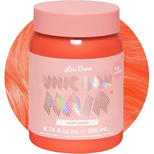 Lime Crime Full Coverage Unicorn Hair Dye, Neon Peach - Damage-Free Semi-Permanent Hair Color Conditions & Moisturizes - Temporary Hair Tint Kit Has A Sugary Citrus Vanilla Scent - Vegan