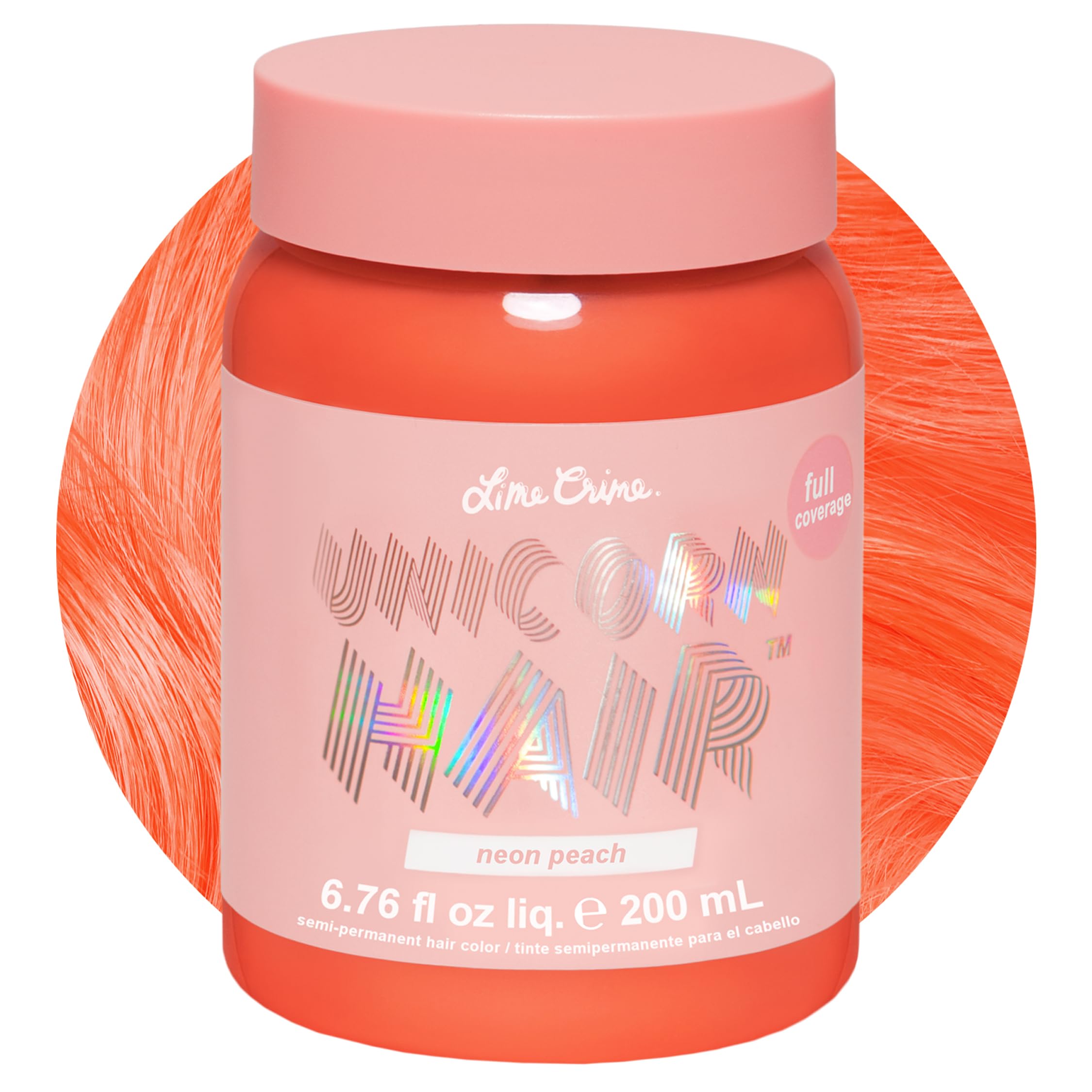 Lime Crime Full Coverage Unicorn Hair Dye, Neon Peach - Damage-Free Semi-Permanent Hair Color Conditions & Moisturizes - Temporary Hair Tint Kit Has A Sugary Citrus Vanilla Scent - Vegan