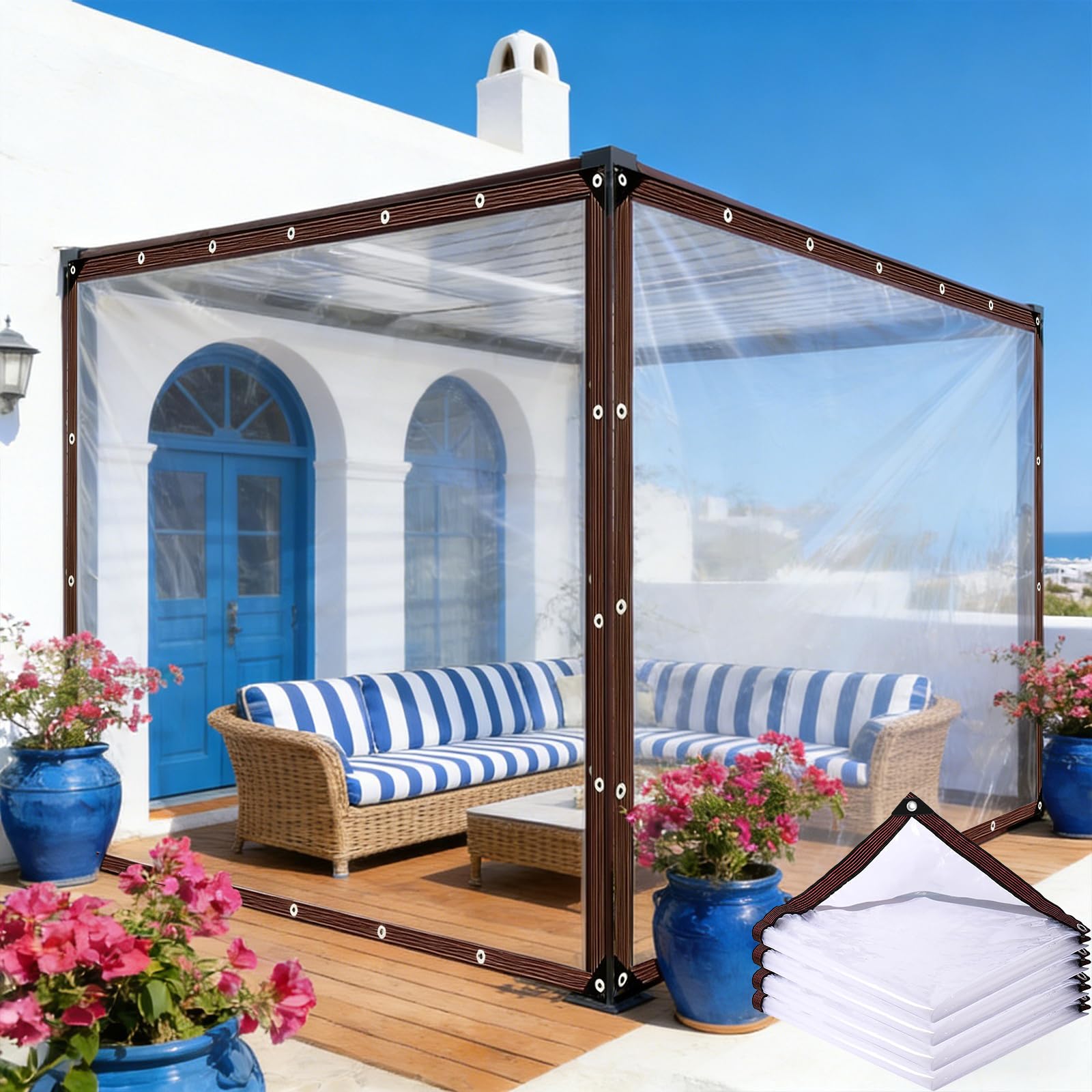Lona transparente con ojales para evitar polvo y lluvia en muebles exteriores