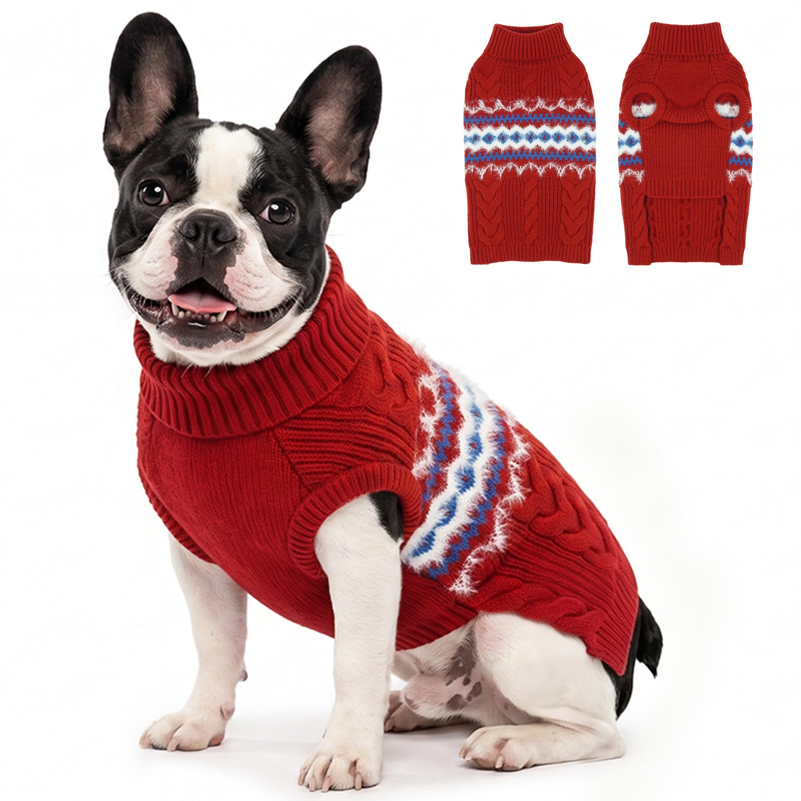 Lelepet Dog Jumper, Knitted Dog Sweater, High Neck Winter Clothes, Red L