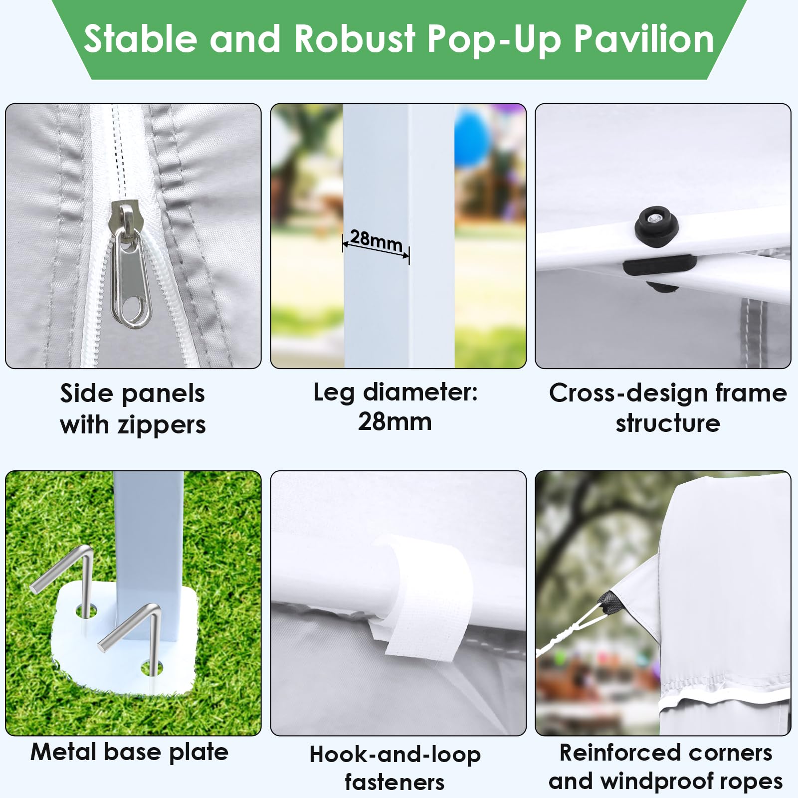 Carpa Plegable 3x6, Cenador 3x6, Carpas para Exteriores con 6 Paneles Laterales, con Bolsa de Almacenamiento, 420D Oxford, Impermeable, Protección UV 50+, para Jardin, Camping, Playa, Patio, Blanco