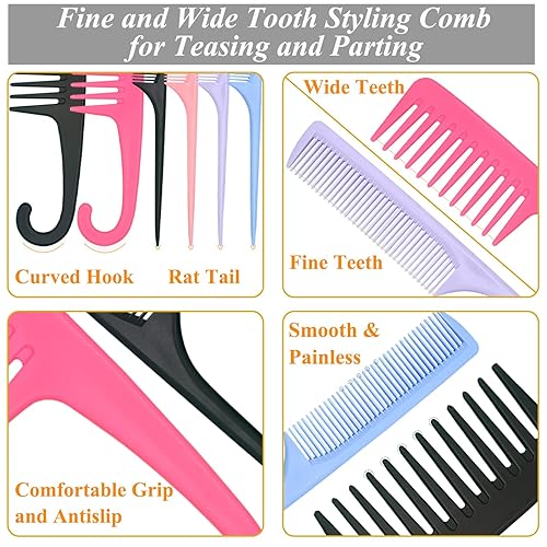 Miniatura 6 de Paquete de 2 peines desenredantes de dientes anchos para cabello rizado, antiestático de alta calidad, resistente al calor, con peine de ducha y