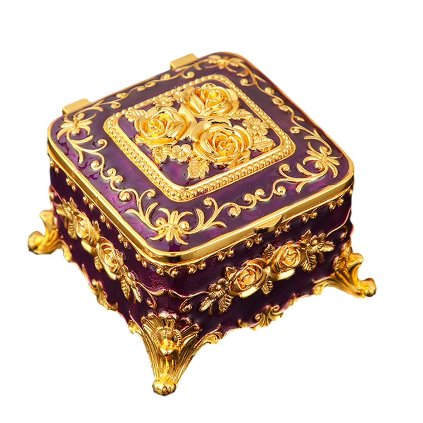 Qusinfc Stylish Enameled Sturdy Metal Jewelry Box Antique Finish Secure Compartment Jewelry Display and Storage Vintage Necklace Box