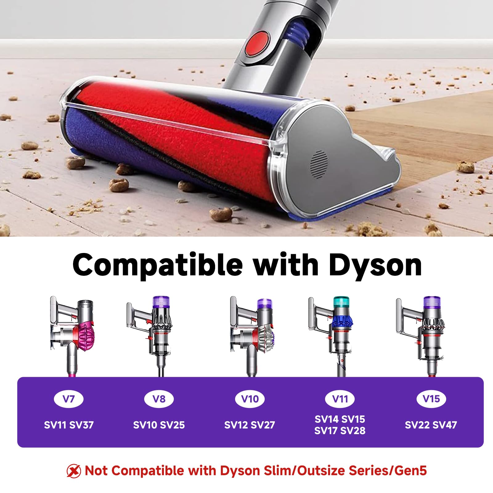 Yivy Dysza podłogowa z miękkim wałkiem do odkurzacza Dyson V8(SV10) V10(SV12) V11(SV14) V15, elektryczna szczotka do czyszczenia Soft Roller