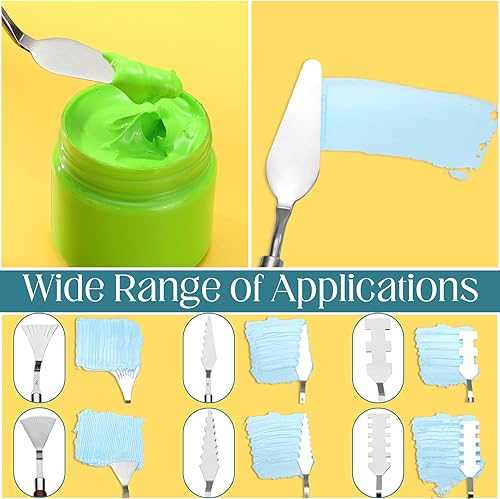 Miniatura 4 de Lasnten Juego de 27 cuchillos de paleta de acero inoxidable, mango de madera, espátula de pintura acrílica, herramientas para lienzo, mezcla y