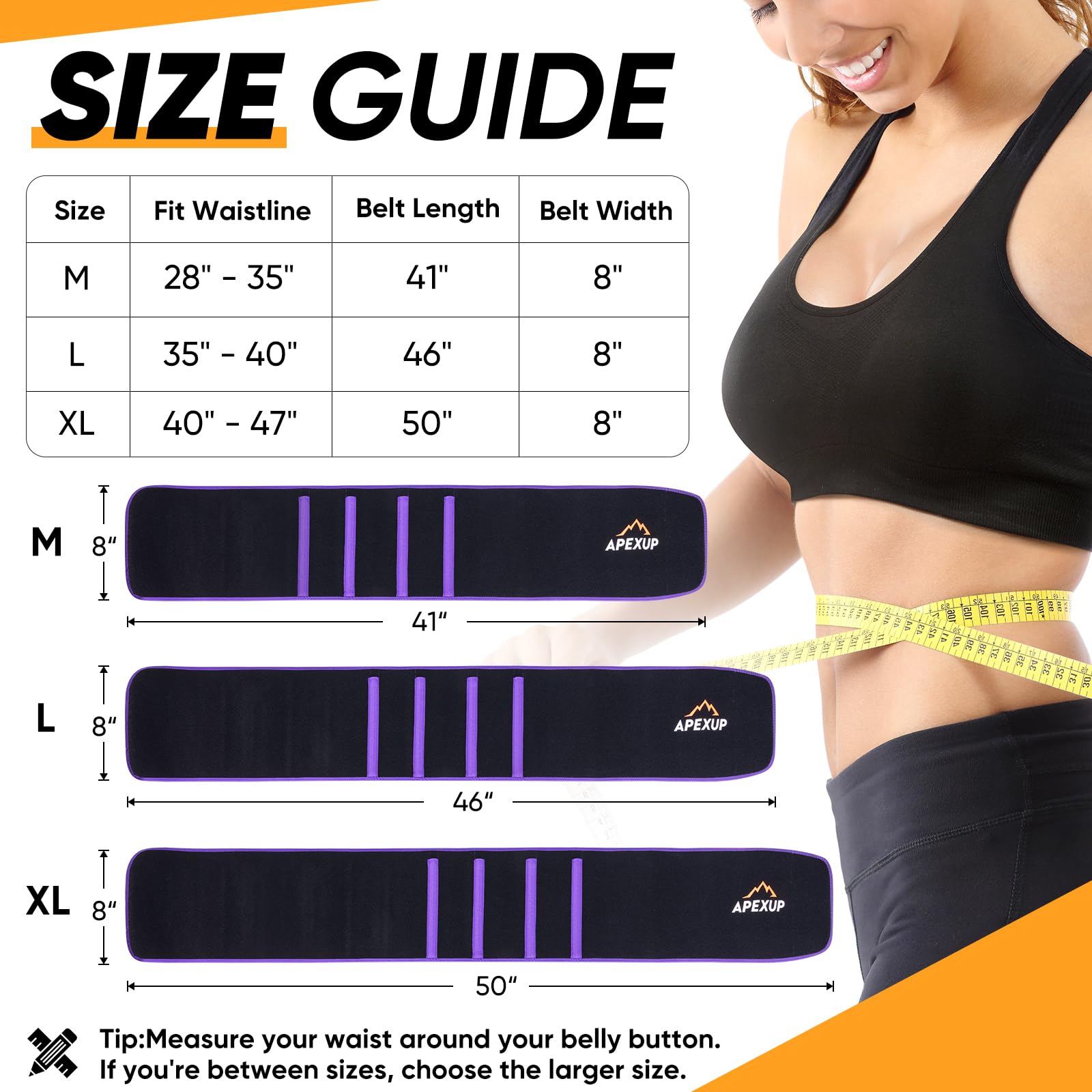 APEXUP - Entrenador de cintura para mujer, grasa del vientre inferior, banda de sudor para hombres, envoltura de estómago, recortador de cintura con soporte lumbar extraíble