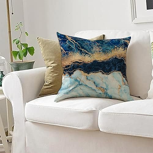 Miniatura 5 de VAKADO Juego de 4 fundas decorativas para cojines decorativos para sofá, azul marino y dorado, mármol de 20 x 20 pulgadas, juego de 4 cojines