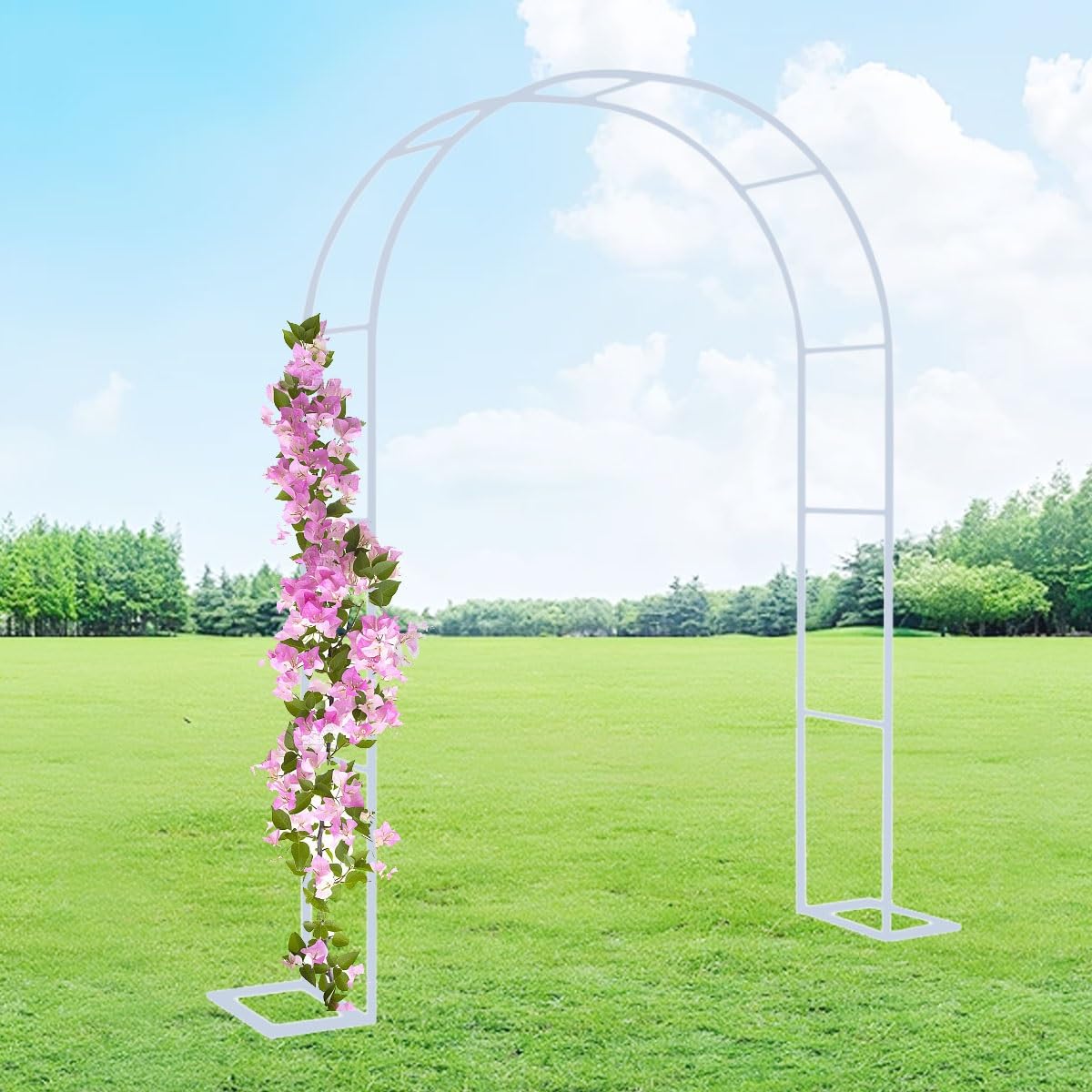 Arco de jardín resistente de 300x230 cm con enrejado metálico y base para rosales
