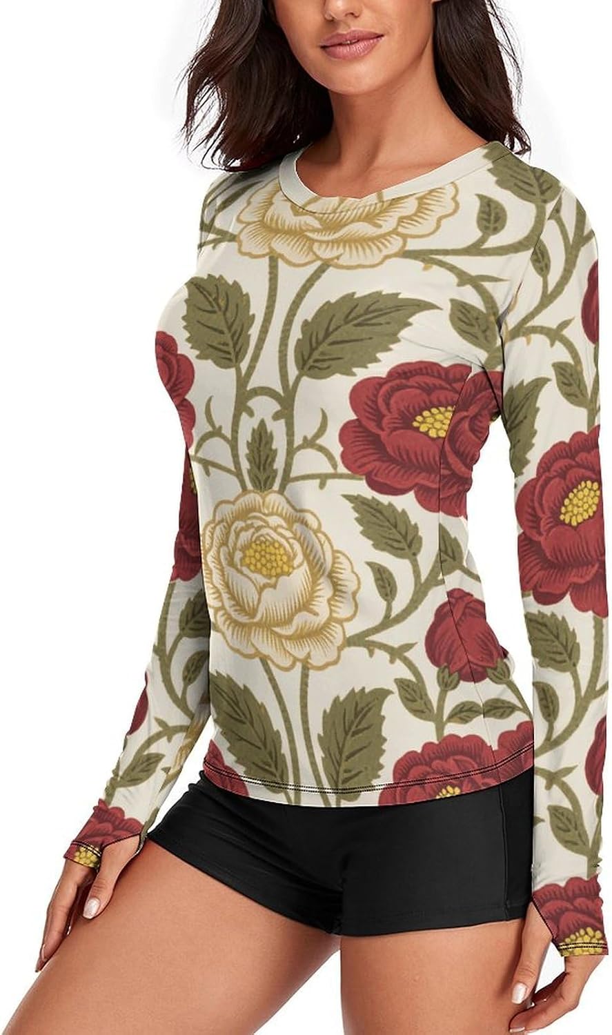 Women's UPF 50+ Sun Protection Shirts Long Sleeve Pretty Rose Flower Workout Tops Quick Dry Sun Shirt